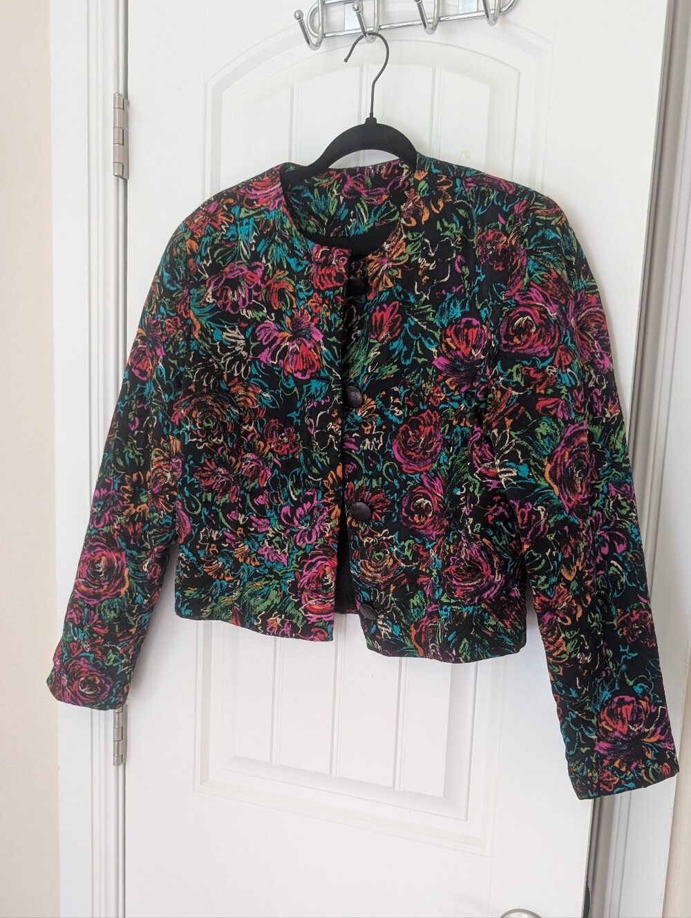 VTG Silk Multicolor Cropped Quilted Jacket - Picture 1 of 9